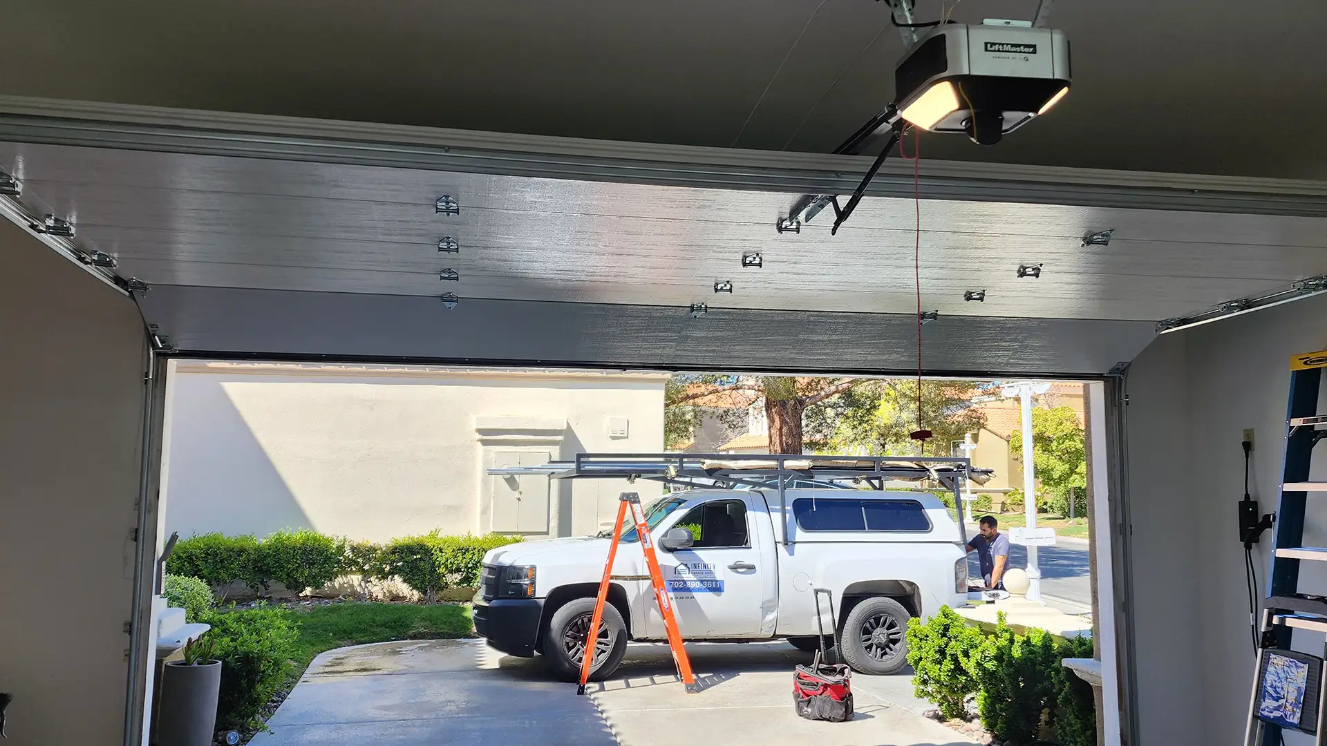 New garage door opener installation in Las Vegas.